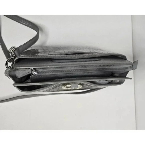 Brighton Sharona Dove Gray Handled Satchel Crossbody Purse Croc Embossed - Picture 6 of 16